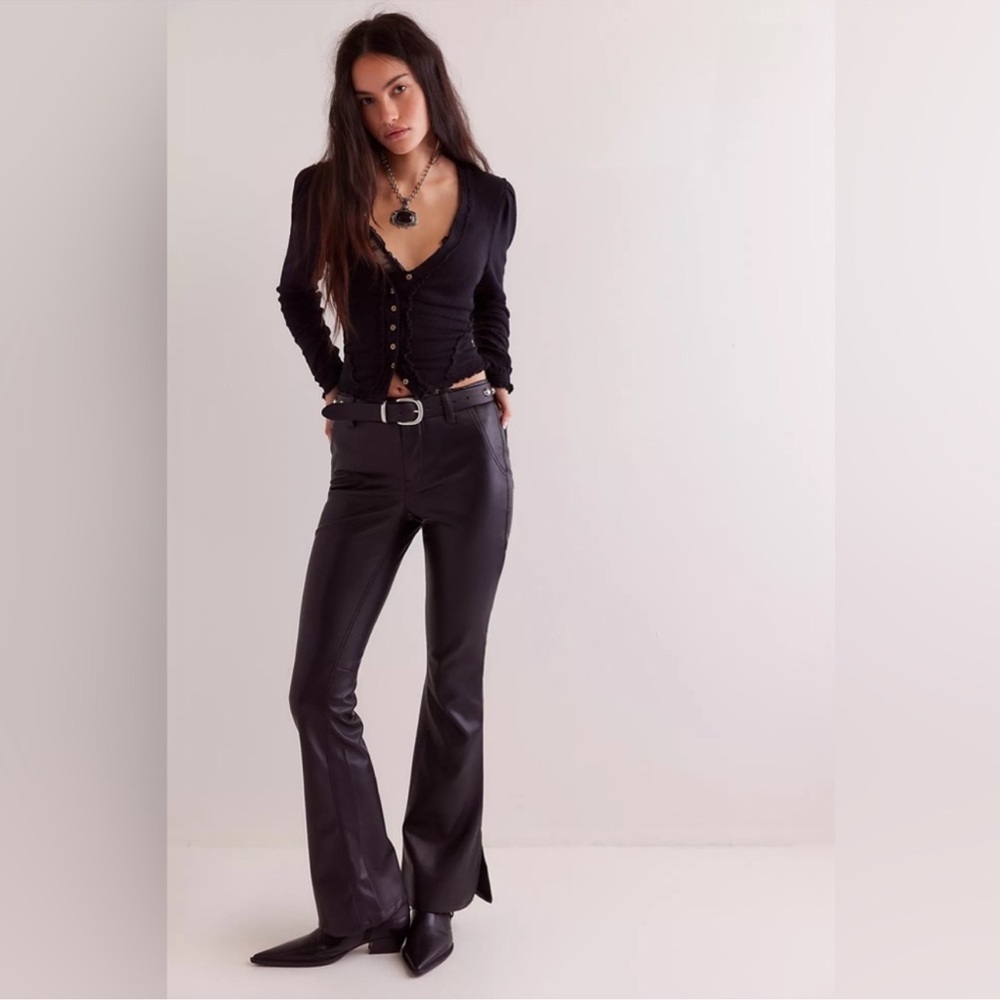 Free People We The Free Level Up Vegan Slit Slim Flare Jeans in Black 26